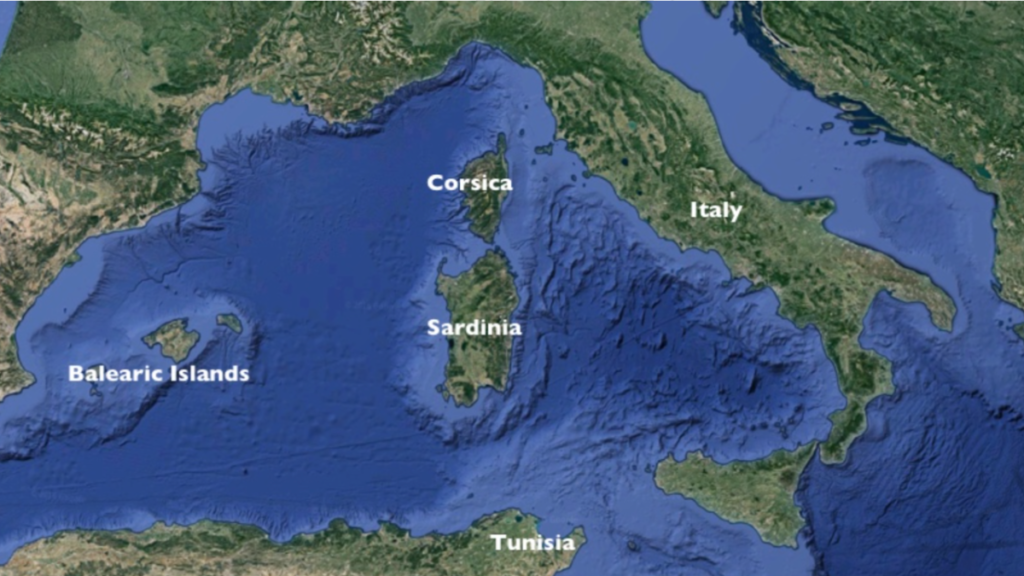Map of Italy and Sardinia