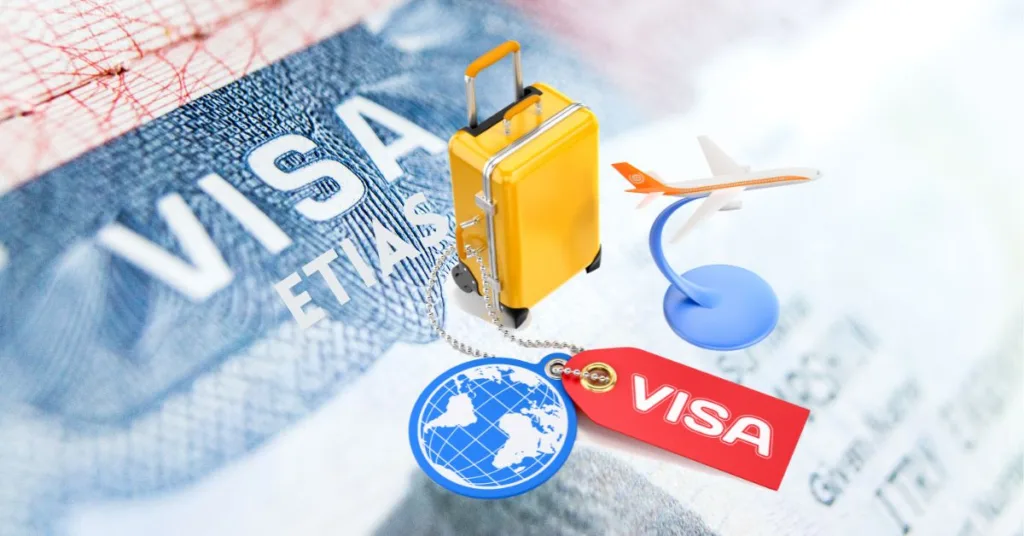 ETIAS Visa waiver with a yellow suitcase