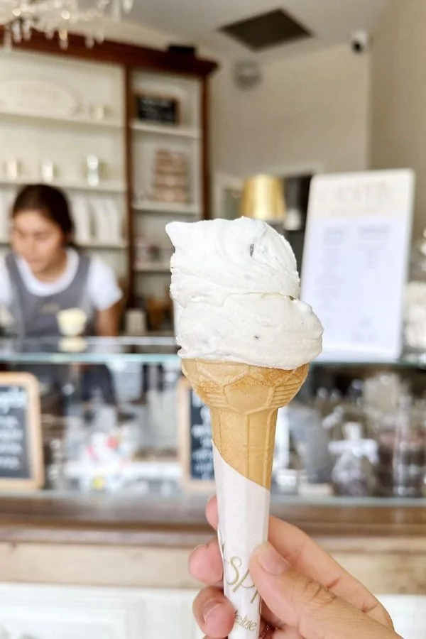 gelato cone in Turin, Italy - Barrett and the Boys