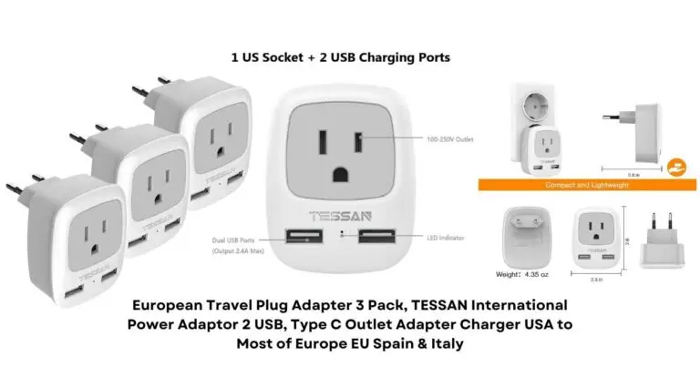 European Travel Plug Adapter 3 Pack, TESSAN International Power Adaptor 2 USB, Type C Outlet Adapter Charger USA to Most of Europe EU Spain & Italy