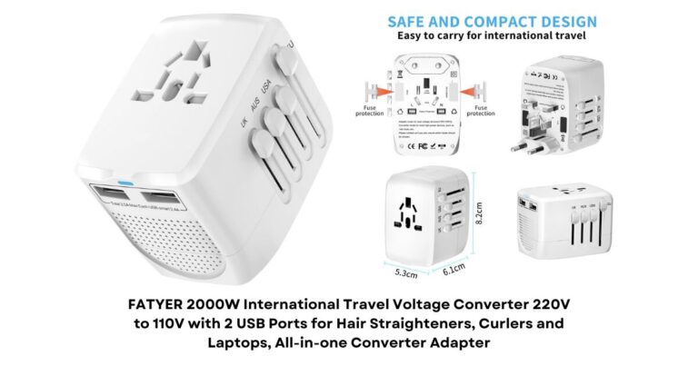 FATYER 2000W International Travel Voltage Converter 220V to 110V with 2 USB Ports for Hair Straighteners, Curlers and Laptops, All-in-one Converter Adapter