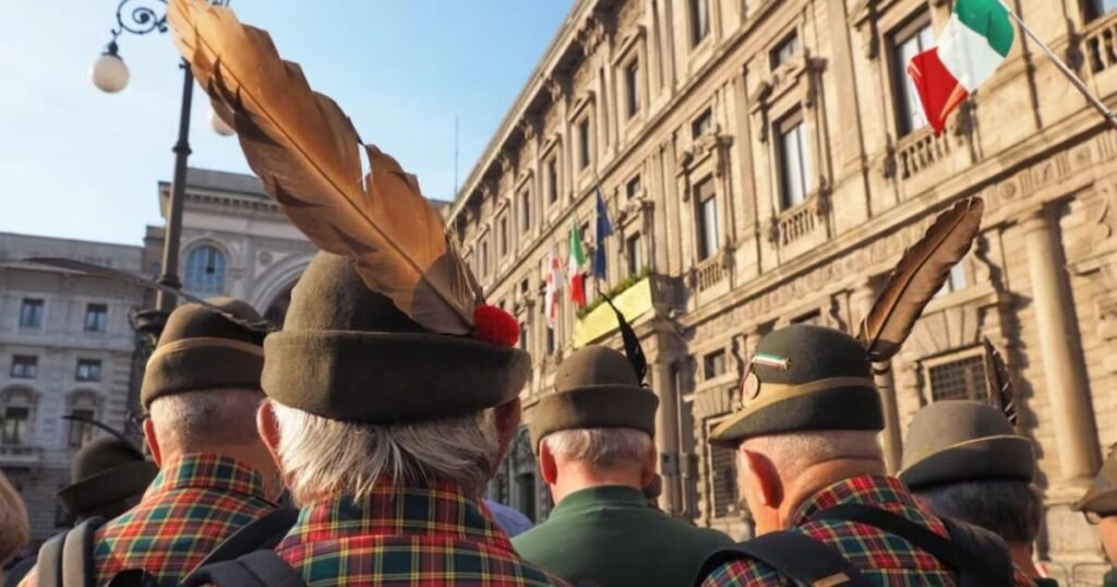 Alpini in men in Italy wearing traditional hats
